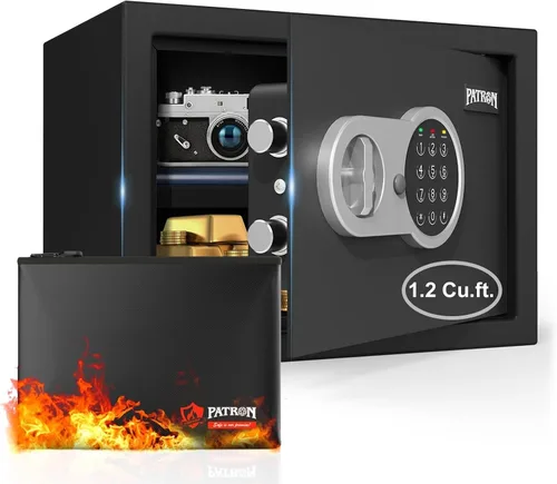 Vista 12 de [1.2 pies cúbicos] Caja de seguridad PATRON con llave, seguridad digital para el hogar, cajas fuertes de gabinete para documentos en efectivo, cajas
