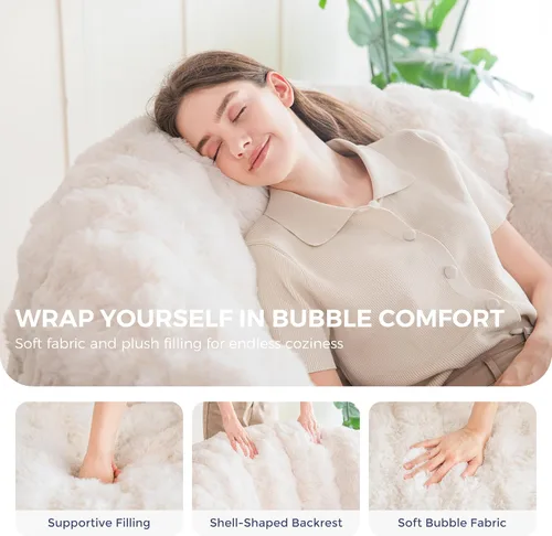 Vista 7 de MAXYOYO Puf gigante para adultos, puff grande con forma de concha, acogedora silla de sala de estar con relleno, sofá de suelo, sofá perezoso