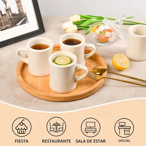 Vista 3 de BYCNZB Juego de 6 tazas de café de cerámica de 11 onzas para restaurante, comedor, granja, cafetería, hogar (crema)