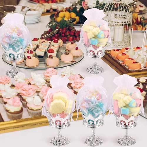 Vista 5 de 30 piezas de copa de corona rellenable de oro con bolsa para caja de dulces, regalos de boda, fiesta, contenedor decorativo de almacenamiento