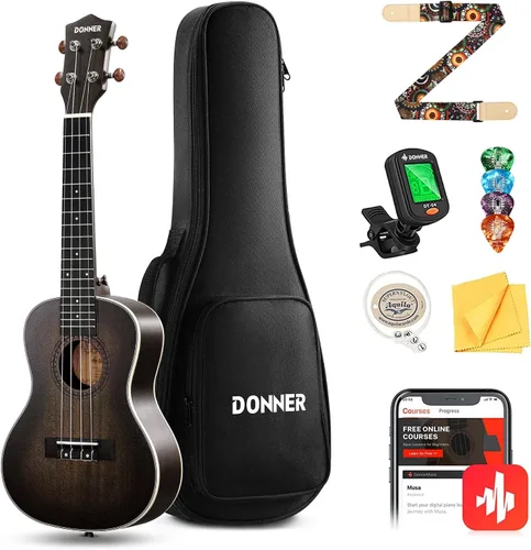 Vista 13 de Donner - Ukelele soprano Yukalalee DUS-200, de caoba, 21 pulgadas, kit para principiantes con lecciones en línea gratis, bolsa de concierto cuerdas