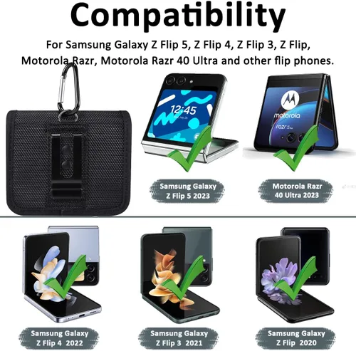 Vista 2 de Miimall Funda para Samsung Galaxy Z Flip 7 6 5 4, funda de nailon para teléfono con clip para cinturón para Samsung Galaxy Z Flip 7/6/5/4/3, funda