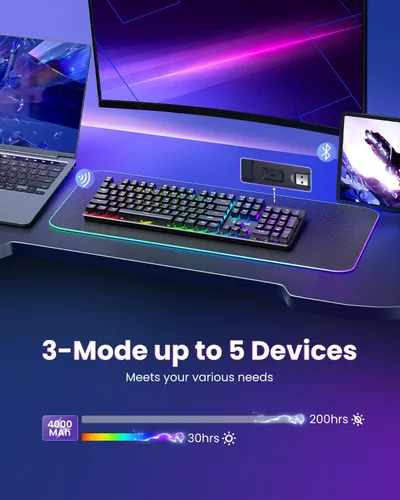 Vista 2 de Redragon K671KS Teclado mecánico inalámbrico para juegos, teclado personalizado intercambiable en caliente Tri Mode BT/2.4G/USB-C, teclados