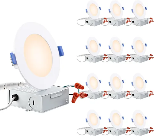 Vista 13 de TORCHSTAR Serie Básica - Paquete de 12 luces LED empotrables ultradelgadas de 3 pulgadas con caja de conexiones, CRI90, aluminio