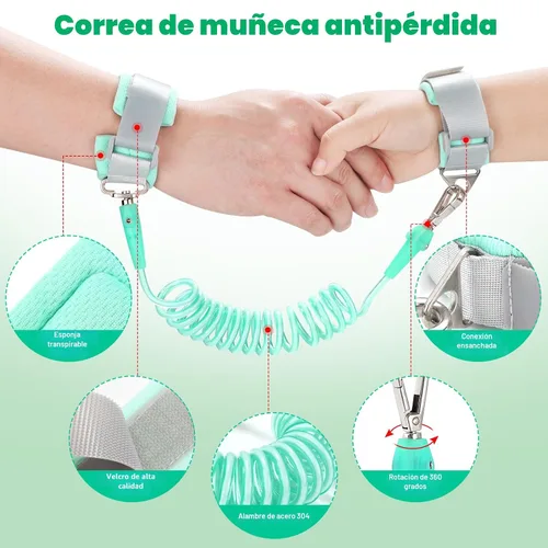 Vista 5 de Correa para niños pequeños - Arnés para bebé con eslabón de muñeca antipérdida para niños y niñas (azul + negro)