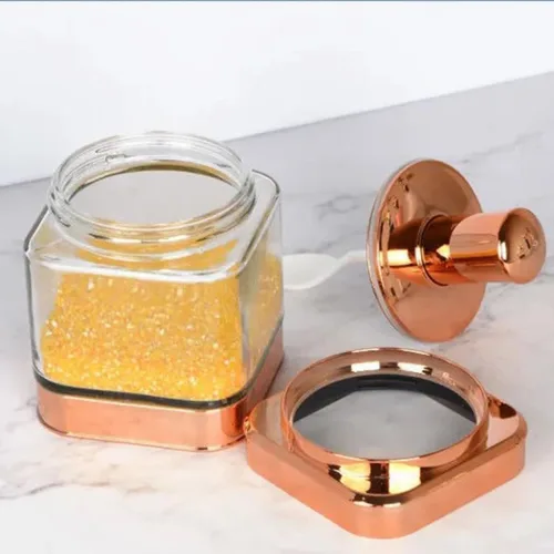 Vista 3 de Tarros de vidrio para especias de condimentos, 2 recipientes con tapas y cucharas, juego de cajas de condimentos de azucareros, el mejor tarro