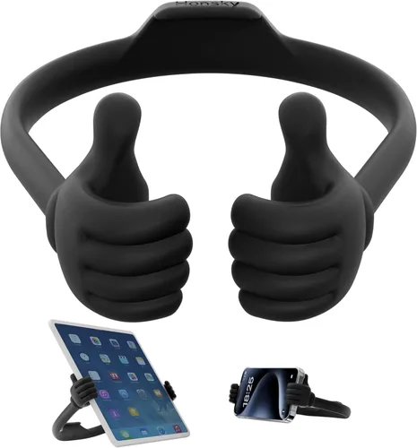 Vista 18 de Honsky - Soporte funcional, divertido, pulgares arriba, para teléfono, tableta (TPU flexible, varios colores)., Negro