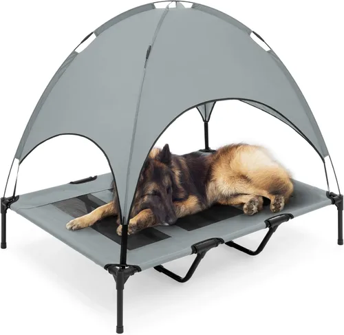 Vista 10 de Cama de malla elevada para perro Best Choice Products, con toldo desmontable, bolsa de viaje, tela transpirable., 30 pulgadas, Rojo
