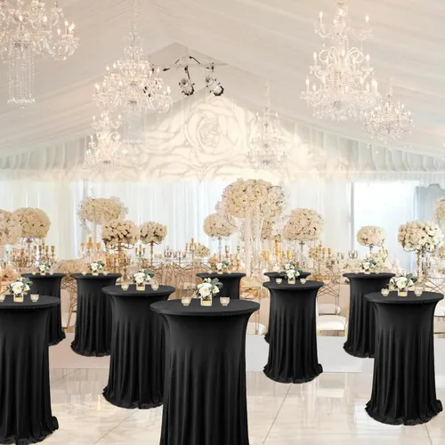 Vista 7 de ANMINY Highboy - Fundas para mesa de cóctel de elastano con falda con volantes, mantel de cóctel elástico ajustable para mesas redondas de 32 Negro