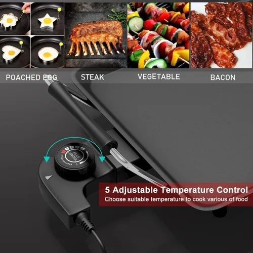 Vista 3 de LDAILY - Gran parrilla eléctrica Teppanyaki de mesa, parrilla de barbacoa antiadherente de 35'' para interiores y exteriores con 5 niveles
