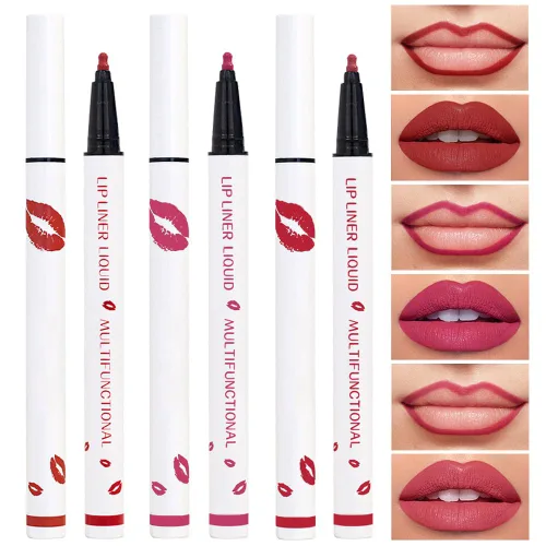 Vista 22 de Kaely Delineador de Labios Líquido de Larga Duración Rojo Oscuro Impermeable, Delineador de Labios de Larga Duración de 24 Horas Marcador de Tinte