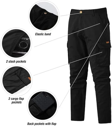 Vista 5 de JMIERR Pantalones cargo para hombre, casuales, de algodón, ajuste relajado, cintura elástica, ligeros, con múltiples bolsillos