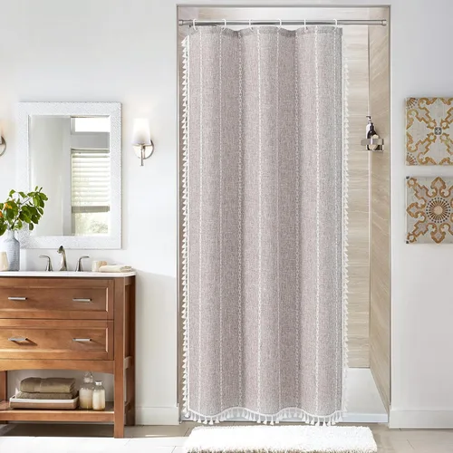 Vista 22 de MitoVilla - Cortina de ducha pequeña color negro de 36 x 72 pulgadas, de tela pesada de lino de algodón estrecho resistente a las arrugas