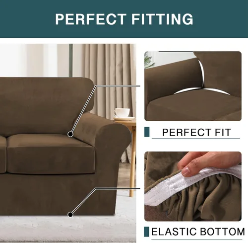 Vista 187 de FantasDecor Fundas de terciopelo para sofá de 2 piezas para sala, con cojín individual, protector elástico de muebles para mascotas, lavable a Negro