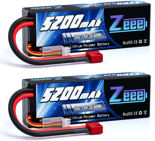 Zeee Lipo Battery 2S 50C 5200mAh Lipos Estuche rígido con conector T para coches RC camiones 1/8 1/10 RC Vehículos (2 paquetes)