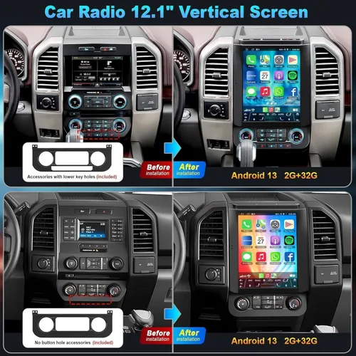 Vista 7 de Para Ford F150 2015 2016 2017 2018 2019 2020 Android 14 Estéreo de coche 8 núcleos 2G+64G, 12.1 pulgadas IPS pantalla táctil radio de coche
