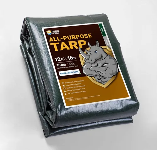 Vista 38 de GUARD SHIELD Lona súper resistente de color negro/plateado de 6 x 8 pies, lona impermeable de 16 mil de grosor, resistente a los rayos UV y a