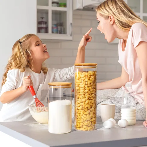 Vista 7 de Vtopmart Tarros de vidrio para almacenamiento de alimentos de 70 onzas, paquete de 3 recipientes de cocina grandes con tapas herméticas de bambú