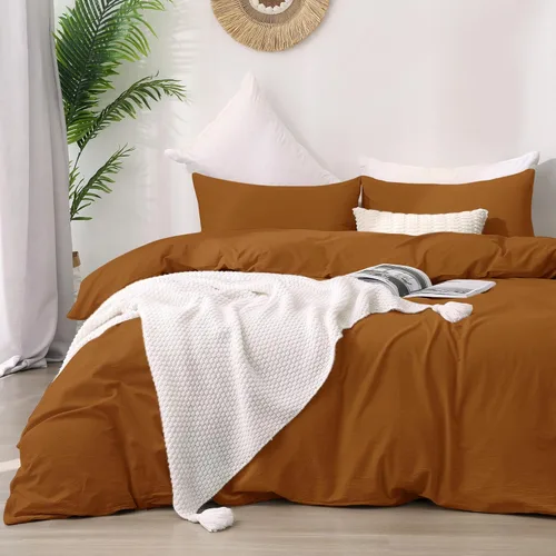 Vista 15 de ATsense Funda de edredón tamaño individual, 100% algodón lavado, sensación de lino, funda de edredón blanco hueso, juego de ropa de cama de 3