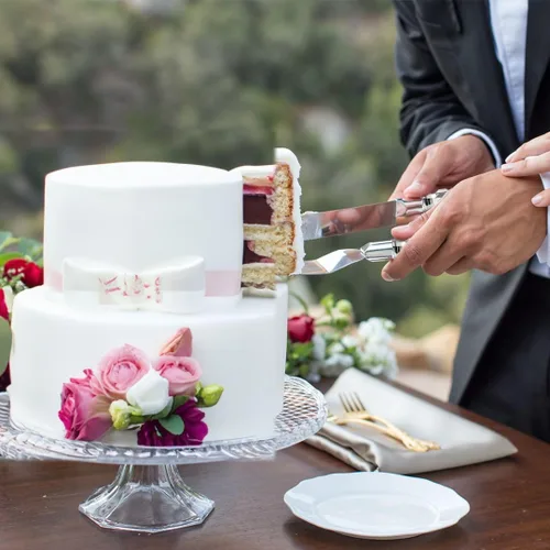 Vista 3 de Juego de 2 piezas de plástico plateado y acero inoxidable, 10.5 a 12.68 pulgadas, perfecto para bodas, fiestas de compromiso