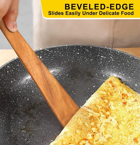 Vista 6 de Espátula Plana de Madera para Utensilios de Cocina Spurtle Herramienta de Cocina Volteador Raspador de Madera de Teca Espátulas Utensilio de Cocina