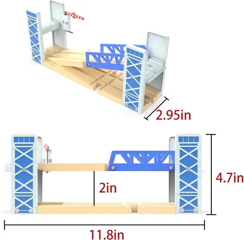 Vista 6 de Z MAYABBO Juego de accesorios de tren de madera, puente ferroviario de madera para vías de ferrocarril, 2 niveles de paso elevado compatible