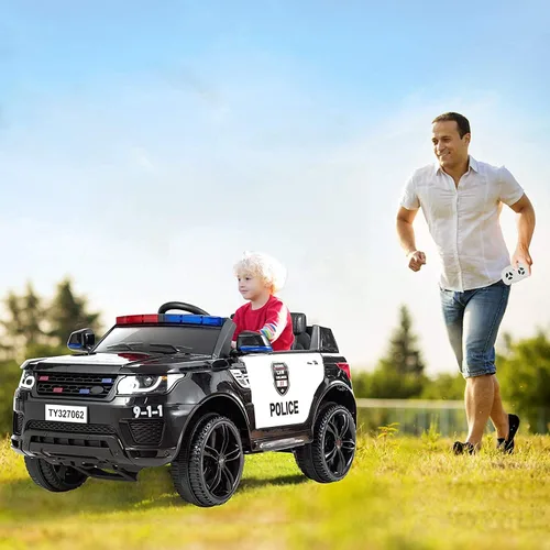 Vista 3 de GLACER Auto eléctrico para niños, auto de policía de 12 V con control remoto de cambio de 3 velocidades de 2.4 G, megáfono real, luz intermitente