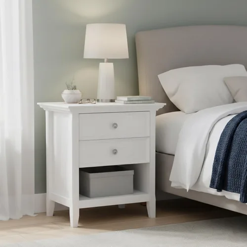 Vista 2 de SIMPLIHOME Mesa de noche Amherst - Mesa de noche de 24 pulgadas de ancho en madera maciza color blanco, mesa auxiliar o de cabecera para dormitorio