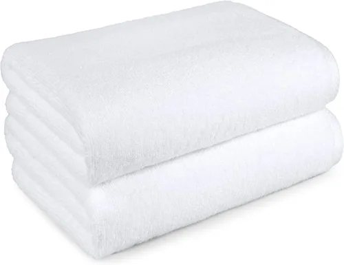 Amazon Basics 2 toallas de baño de gran tamaño de secado rápido, 100% algodón, color blanco, de 62 x 30 pulgadas
