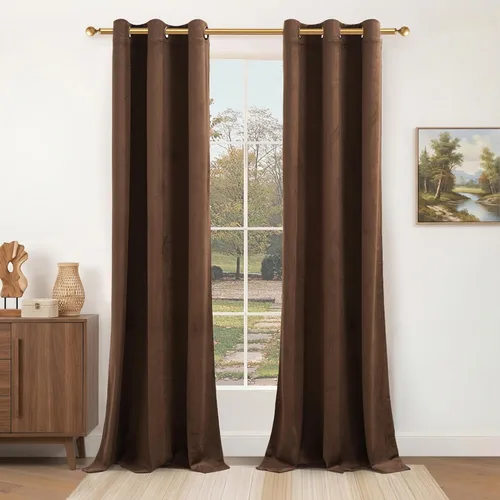 Vista 55 de NICETOWN Cortinas de terciopelo beige 100% opacas de 84 pulgadas de largo, 52 pulgadas de ancho, 2 paneles para dormitorio y sala de estar, cortinas