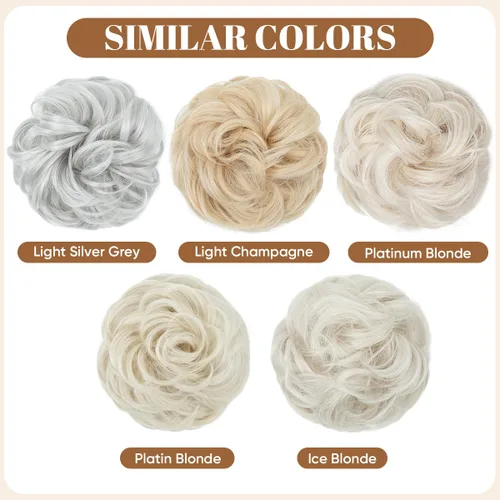 Vista 3 de CJL HAIR Extensiones de cabello sintético de moño desordenado, ondulado, rizado, grueso, para coleta, para mujer (rubio blanco)