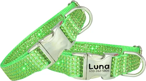 Vista 10 de Collar de perro con diamantes de imitación, hebilla grabada y opciones de correa, collares de perro brillantes a la moda, joyas brillantes