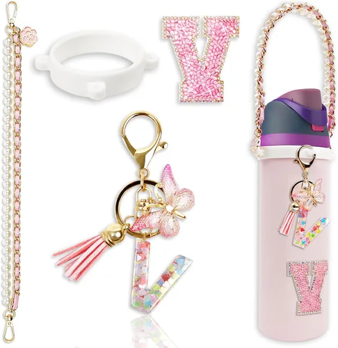 Vista 64 de Letter Handle Strap Accessories with Cute Initial Charm Compatible with Owala Water Bottle 24oz 32oz 40oz Owala Kids