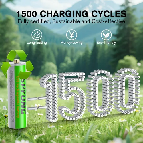 Vista 13 de Baterías AAA recargables de litio, paquete de 8 unidades de iones de litio de 1200 mWh, 1.5 V, incluye USB C 4 en 1, 1500 ciclos de carga, carga