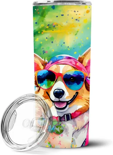 Vista 99 de Caroline's Treasures Siberian Husky Hippie Dawg - Vaso delgado de acero inoxidable al vacío de doble pared reutilizable, vaso aislado para café