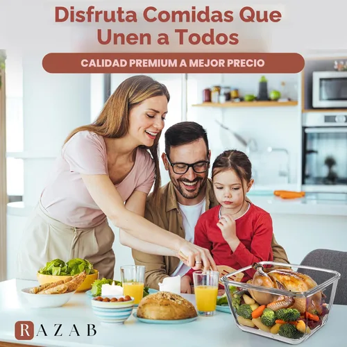 Vista 7 de Razab Recipientes grandes de vidrio para almacenamiento de alimentos de 17 tazas / 132 oz / 3900ml con tapas - Hermético, sin BPA, ideal