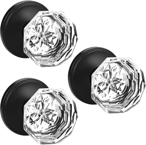 Vista 16 de Orger Paquete de 6 pomos de puerta de privacidad, manijas de puerta de vidrio transparente con acabado de níquel satinado, manijas de puerta