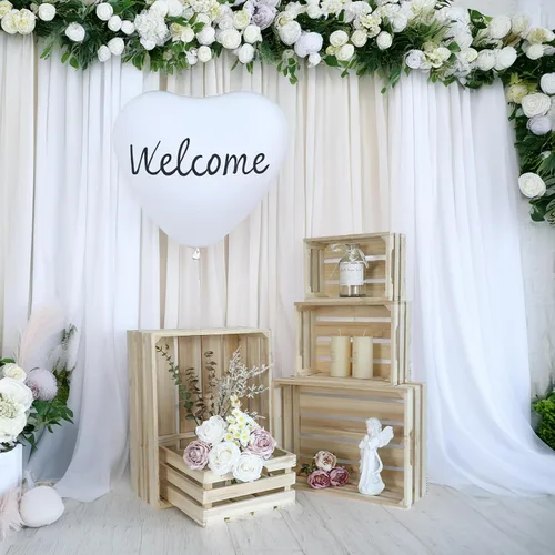 Vista 8 de Juego de 5 cajas de madera rústica sin terminar, cajas de almacenamiento de listones para montaje en pared con asas, cajas de madera de granja