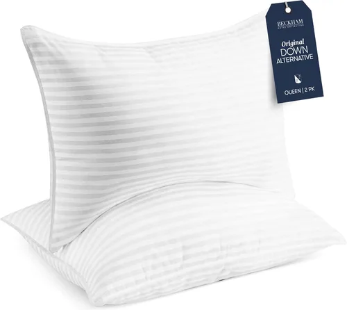 Colección de hotel Beckham Juego de 2 almohadas de cama tamaño estándar/queen - Almohada alternativa suave original para dormir - Soporte suave para