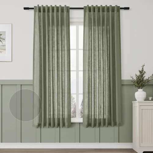 Vista 221 de Aersas Aqua Green Linen Curtains 84 Inches Long 2 Panels Set Back Tab Rod Pocket Living Room Curtain Farmhouse Rustic Light Filtering Hook Drapes