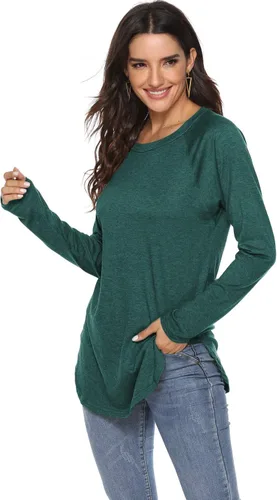 Vista 3 de Newchoice - Camiseta informal de manga larga tipo murciélago para mujer, cuello redondo, estilo básico, ajuste holgado