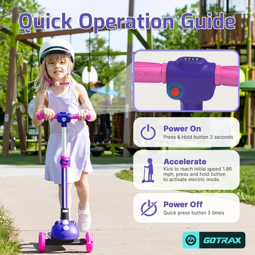 Vista 8 de Gotrax SK1 Scooter eléctrico plegable, 3 ruedas para niños a partir de 4 Negro