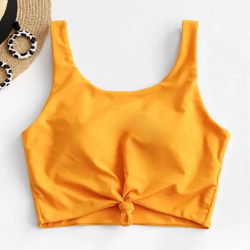 Vista 6 de ZAFUL Parte superior de bikini con nudo frontal para mujer, parte superior tipo tankini con cuello redondo y relleno