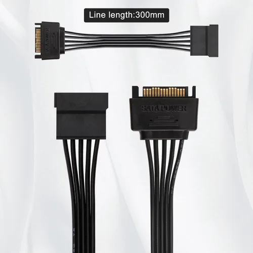 Vista 5 de J&D Cable de extensión de alimentación SATA de 15 pines (paquete de 2), cable Sata macho a hembra, extensión de cable de alimentación SATA, 10