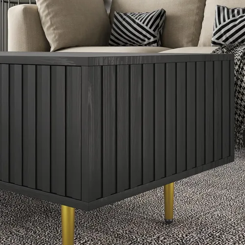 Vista 5 de HedoAjim Mesa de centro moderna con almacenamiento con 2 cajones grandes, mesa auxiliar rectangular negra para sala de estar, mesa de té acanalada