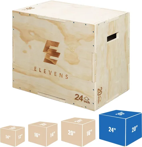 Vista 8 de Elevens Caja pliométrica de madera 3 en 1 para saltar, saltar, saltar, estocadas, saltos de caja, sentadillas, escalones, inmersiones