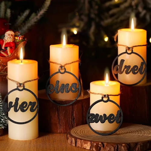Vista 4 de 4 piezas de decoraciones de Adviento de Pascua, decoración de velas de oración de Jesús, Eins Zwei DREI Vier, números de corona, colgante de madera