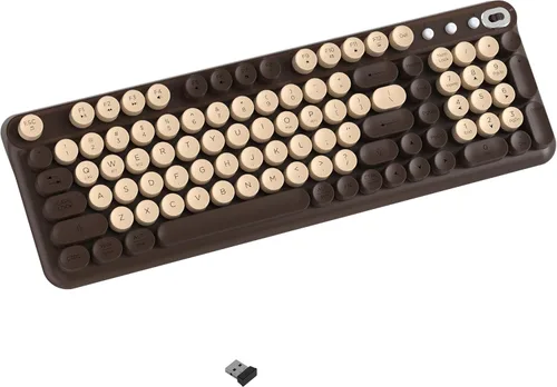 Vista 8 de Teclado Bluetooth inalámbrico – Teclado inalámbrico de tamaño completo estilo máquina de escribir redondo retro con 2.4 GHz y compatibilidad