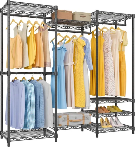 VIPEK V5 Armario Portátil Mediano Perchero de Ropa Resistente, Perchero de Ropa de Metal Independiente con 4 Barras para Colgar y 8 Estantes,