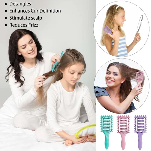 Vista 3 de Cepillo definidor de rizos, cepillo de pelo rizado 2024, cepillo de cabello ventilado para desenredar, dar forma y definir rizos para mujeres y Verde